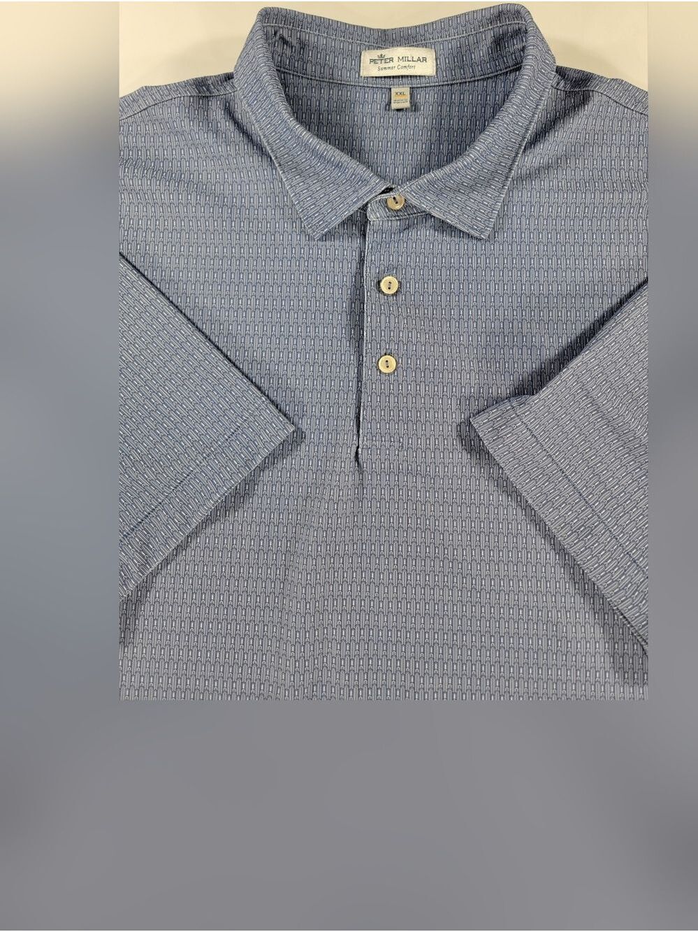 Peter Millar Performance Pique Polo Shirt Mens XXL 2XL Golf Blue White Geometric
